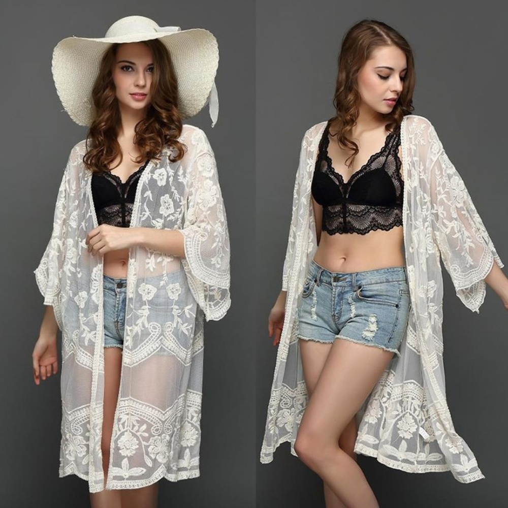 Cream Lace Kimono Cardigan Shawl